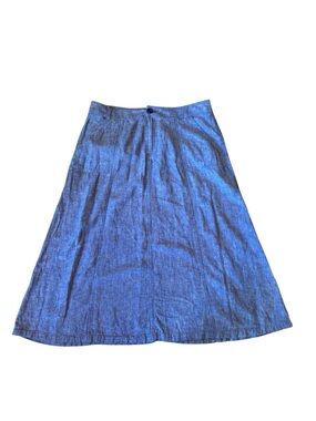 Christopher & Banks Blue A-Line Midi Skirt Linen